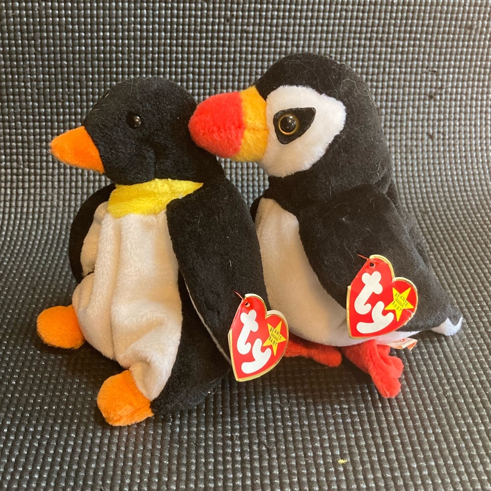 Vintage Ty Beanie Baby Artic Bird Bundle “Waddle” Penguin and “Puffer” Puffin